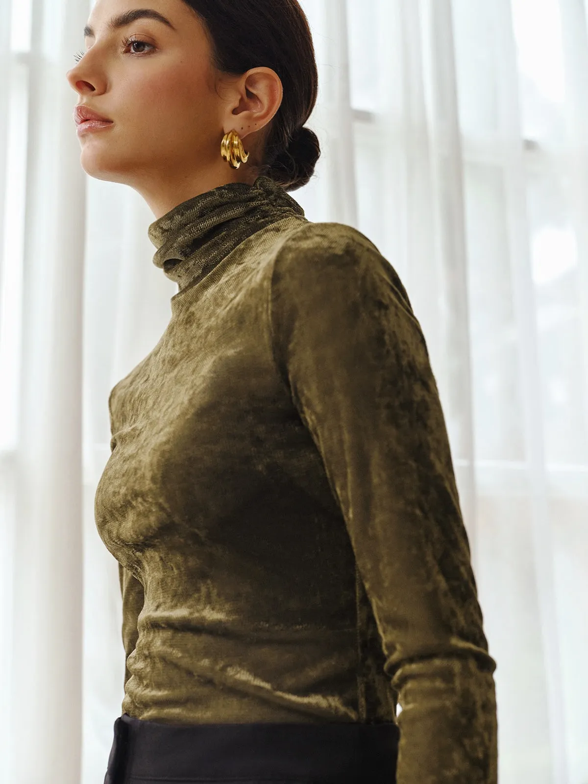 Turtleneck Semi-Sheer Velvet Top sold by COMMENSE product image thumbnail 2