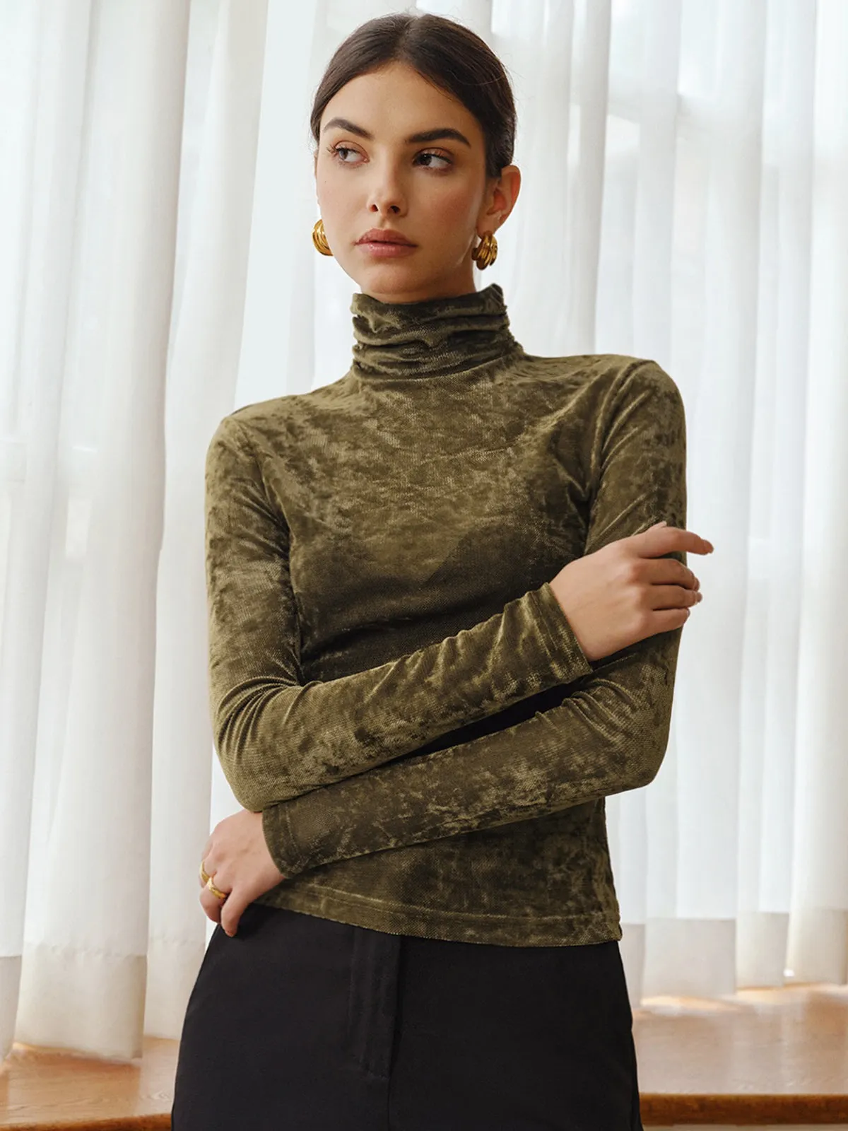 Turtleneck Semi-Sheer Velvet Top sold by COMMENSE
