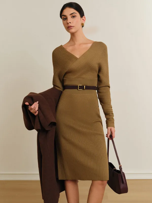 Criss Cross Sweater Dress Without Belt sold by COMMENSE