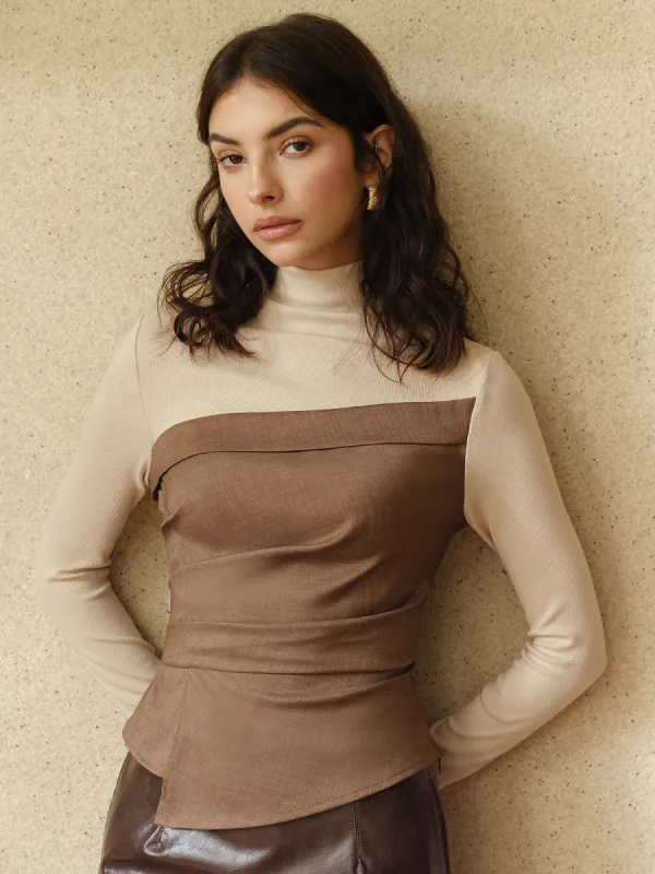 Color Block Pleated Panel Shirt sold by COMMENSE