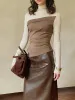 Color Block Pleated Panel Shirt sold by COMMENSE