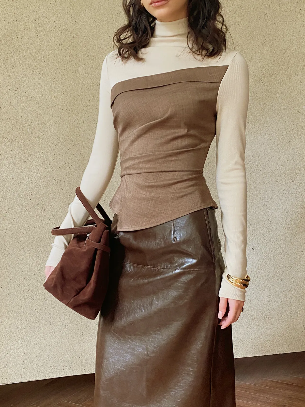 Color Block Pleated Panel Shirt sold by COMMENSE product image thumbnail 5