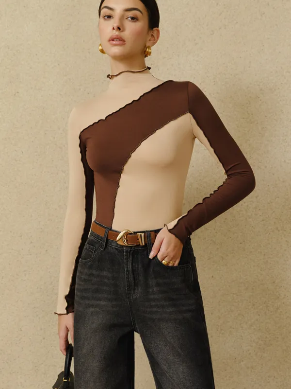 Color Block Lettuce Trim Jersey Top sold by COMMENSE