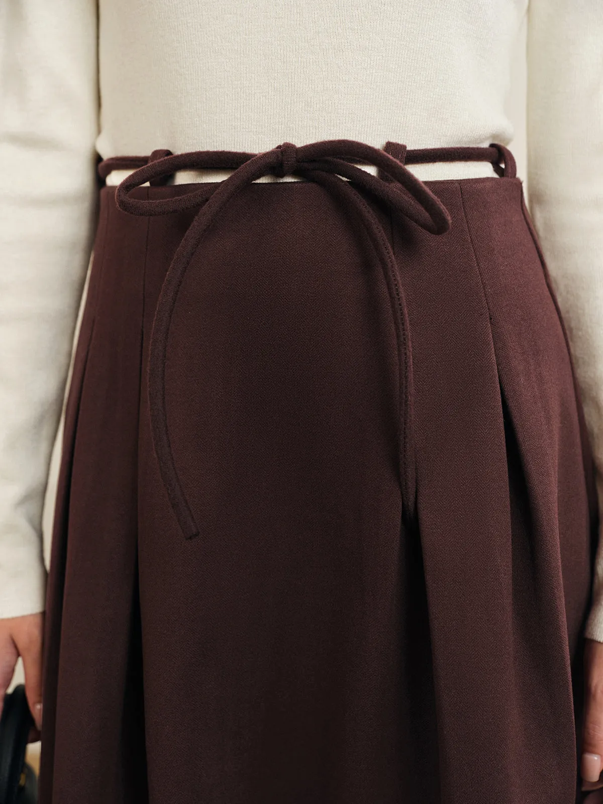 Drawstring Pleated Midi Skirt sold by COMMENSE product image thumbnail 5