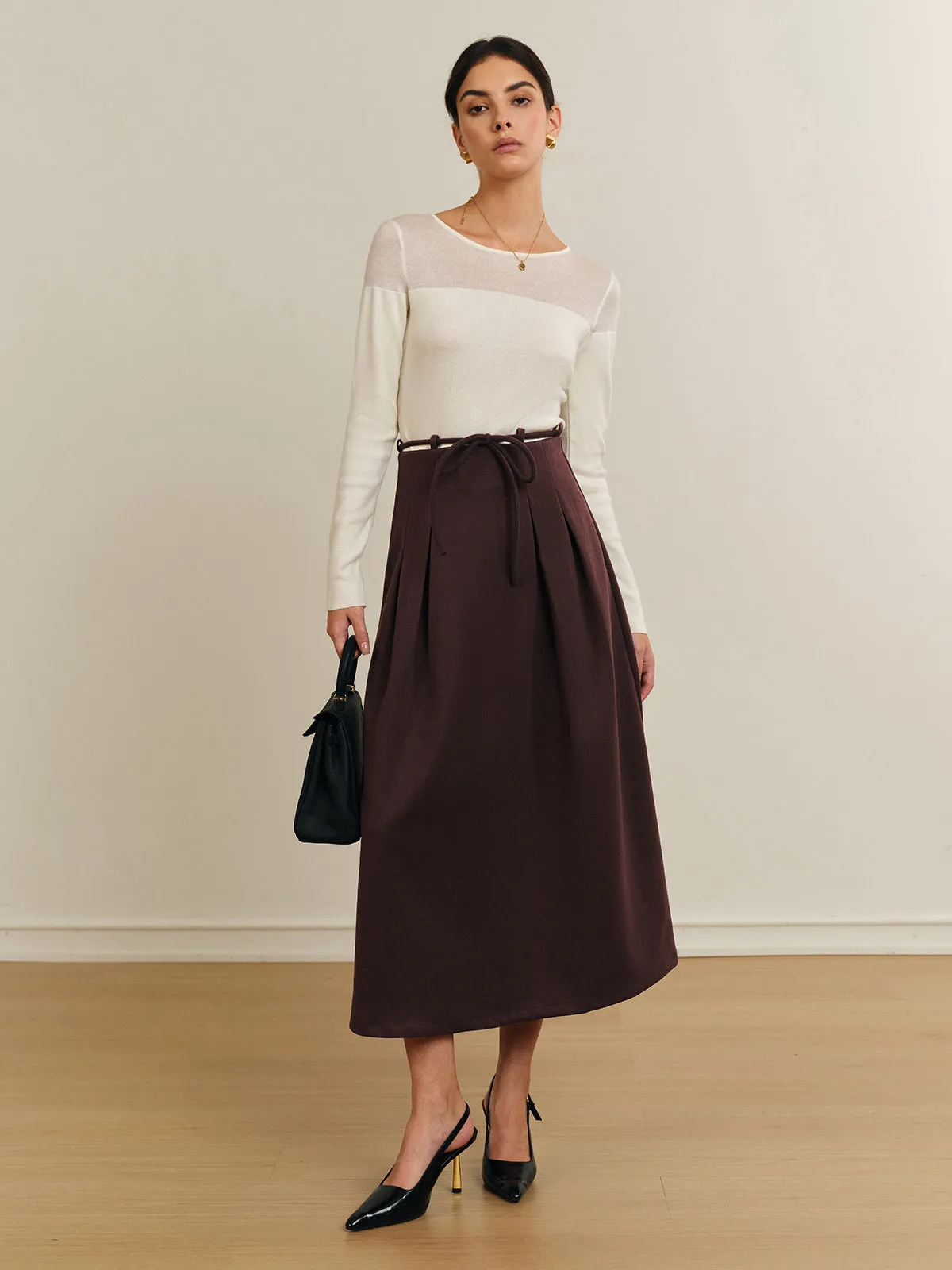 Drawstring Pleated Midi Skirt sold by COMMENSE product image thumbnail 2