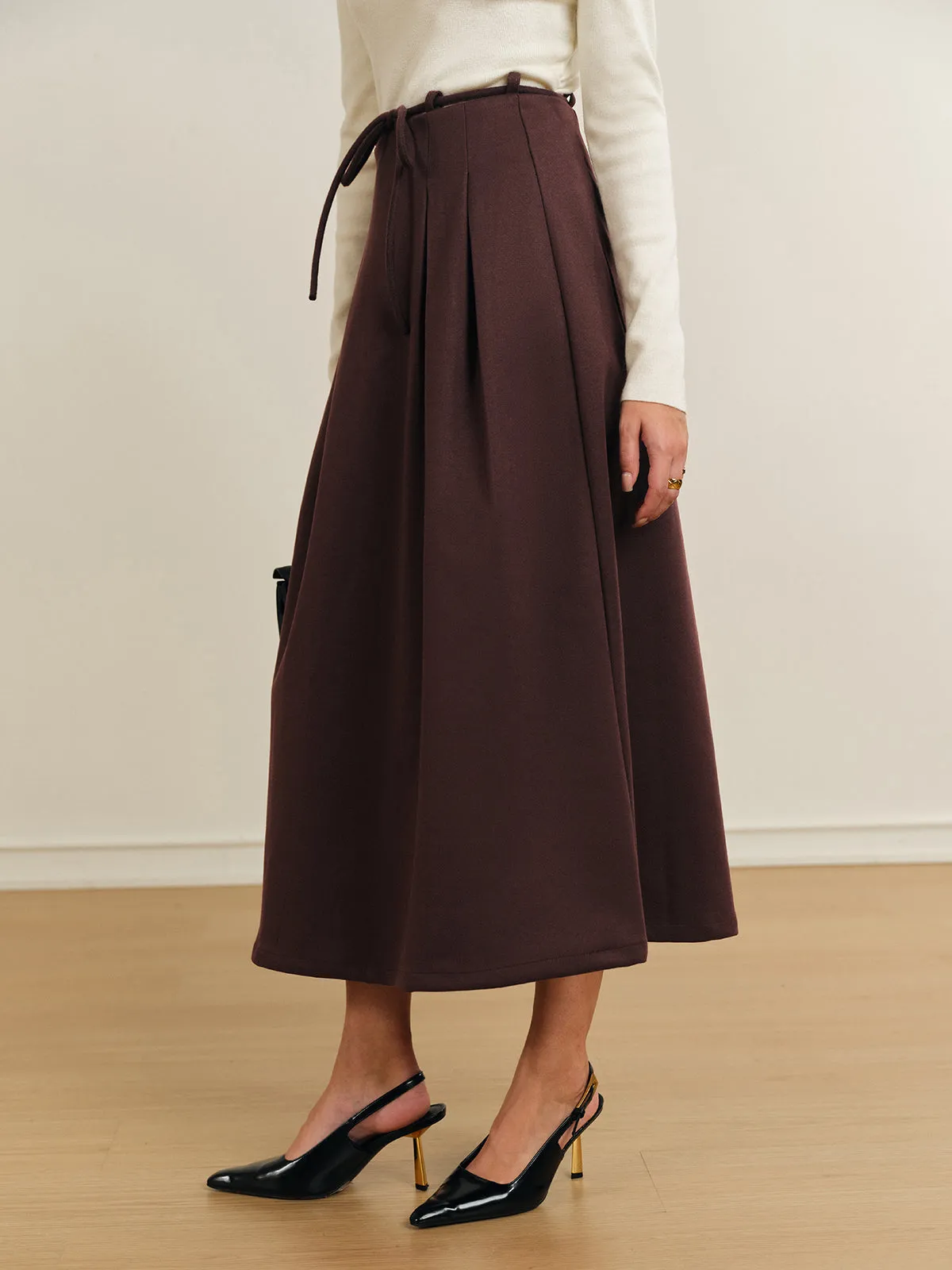 Drawstring Pleated Midi Skirt sold by COMMENSE product image thumbnail 4