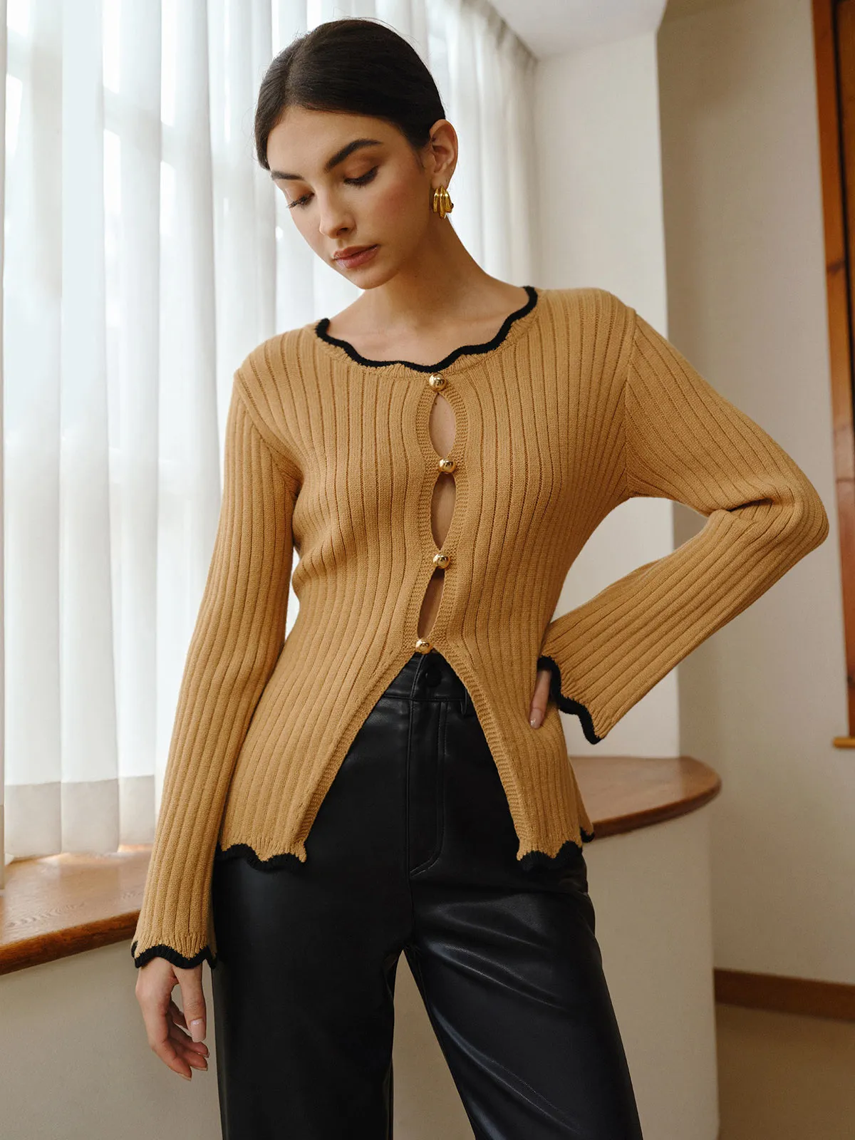 Contrast Wave Trim Cutout Sweater sold by COMMENSE product image thumbnail 4