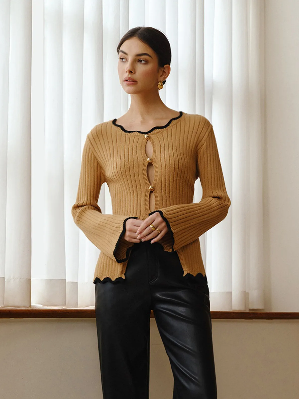 Contrast Wave Trim Cutout Sweater sold by COMMENSE product image thumbnail 2