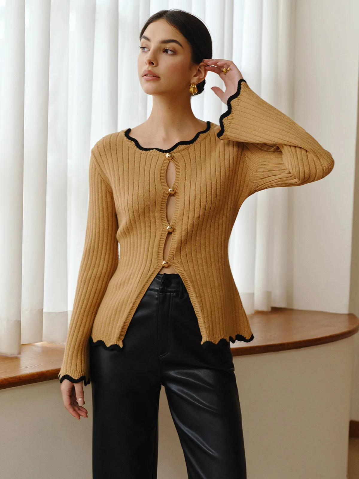 Contrast Wave Trim Cutout Sweater sold by COMMENSE product image thumbnail 3