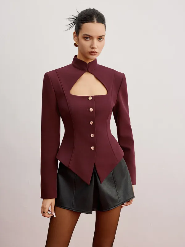 Cutout Slim Blazer With Shoulder Pads sold by COMMENSE