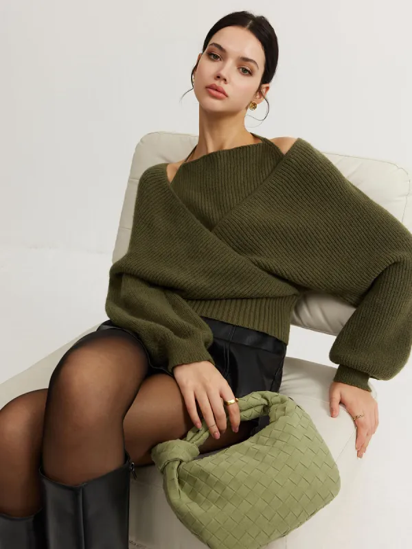 2 in 1 Bat Sleeve Halter Knit Top sold by COMMENSE