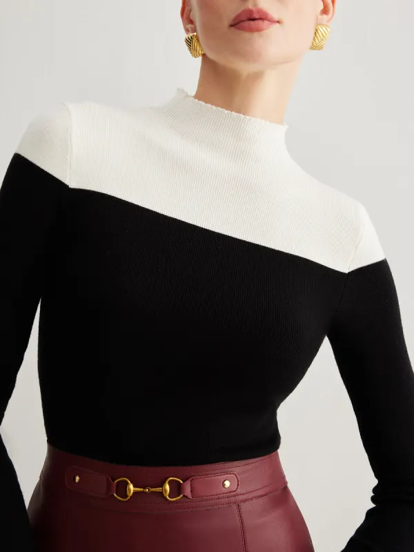 Wool-Blend Color Block Knit Top sold by COMMENSE