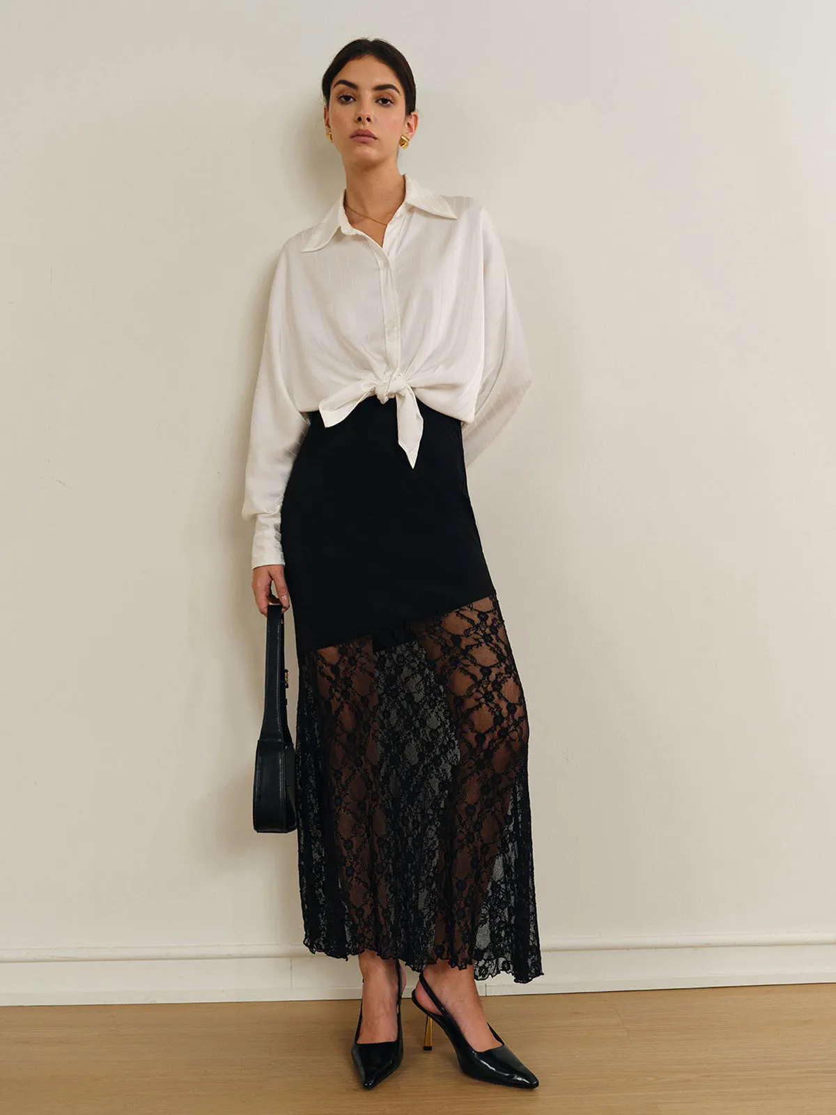 Lace Panel Jersey Skirt sold by COMMENSE product image thumbnail 5
