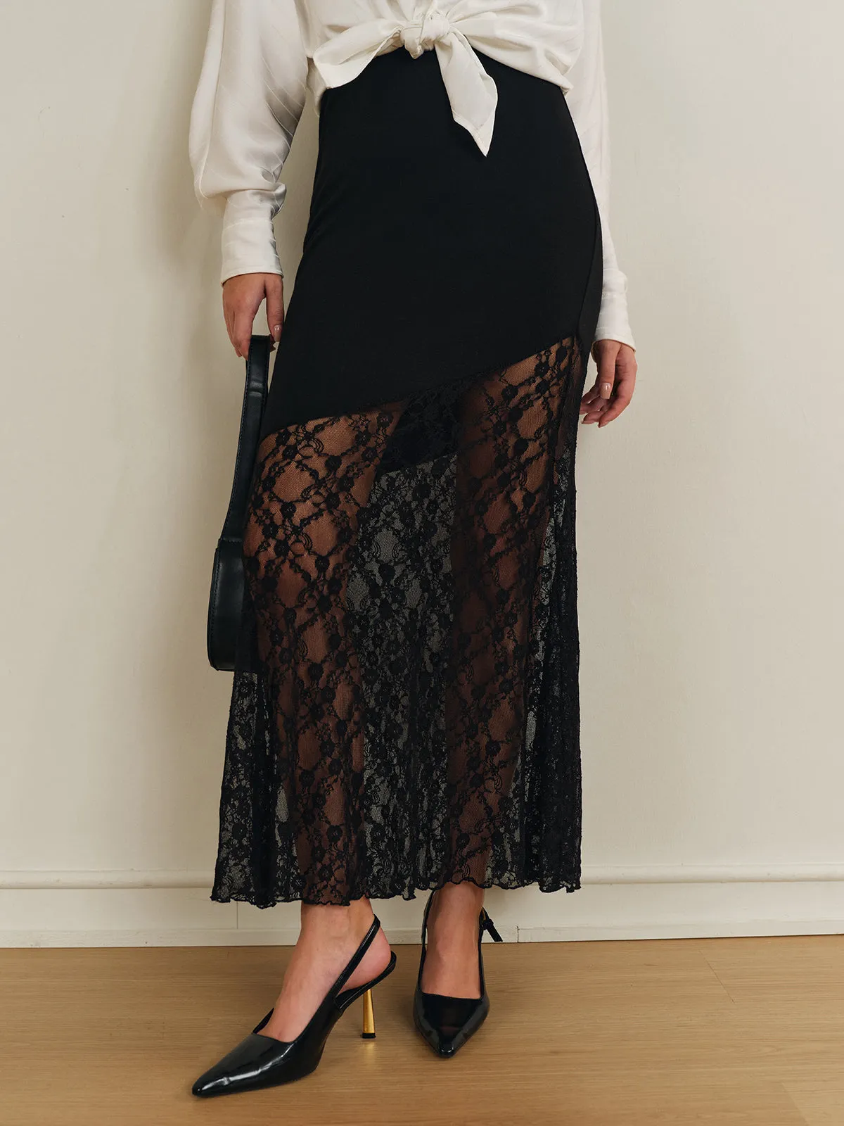 Lace Panel Jersey Skirt sold by COMMENSE product image thumbnail 3