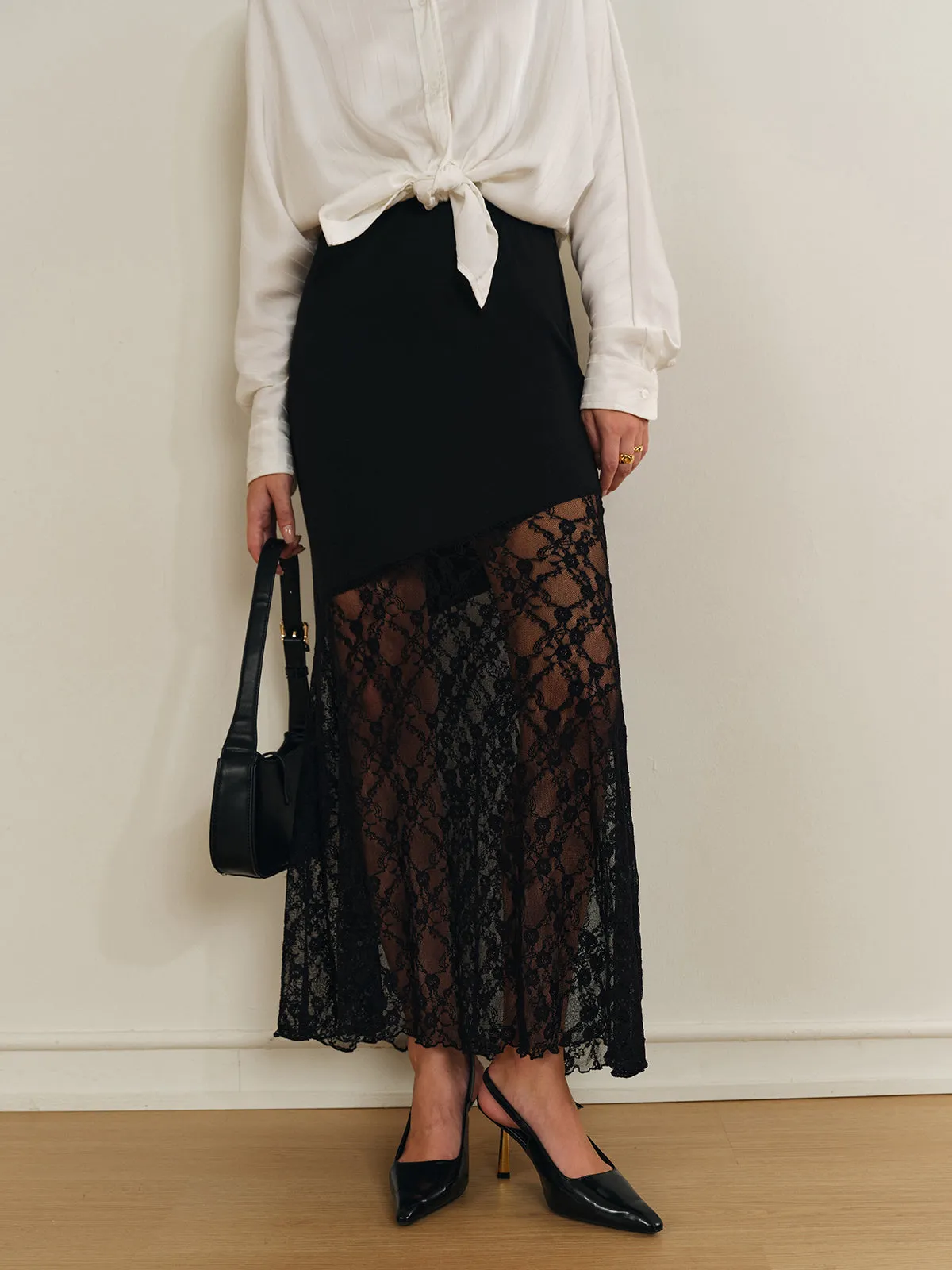 Lace Panel Jersey Skirt sold by COMMENSE product image thumbnail 4