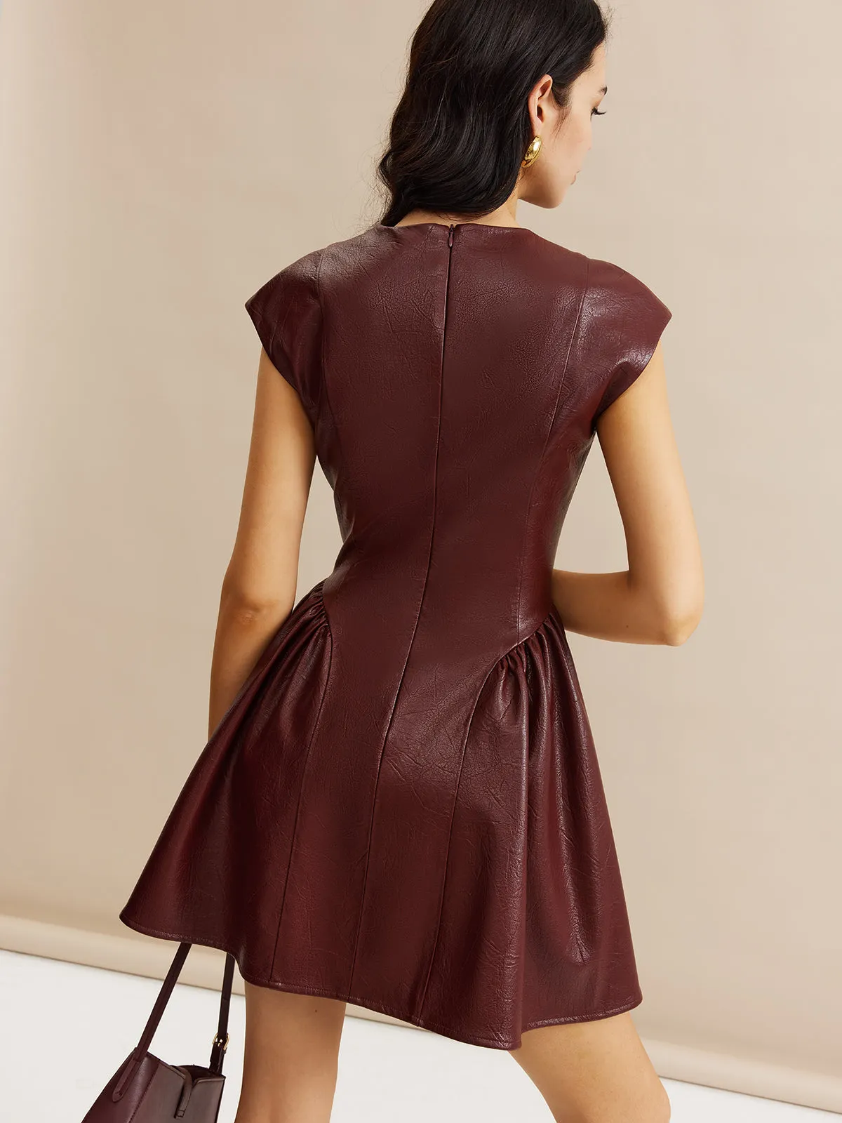 Faux Leather Panel Pleated Dress sold by COMMENSE product image thumbnail 4