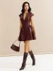 Faux Leather Panel Pleated Dress sold by COMMENSE