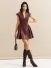 Faux Leather Panel Pleated Dress sold by COMMENSE