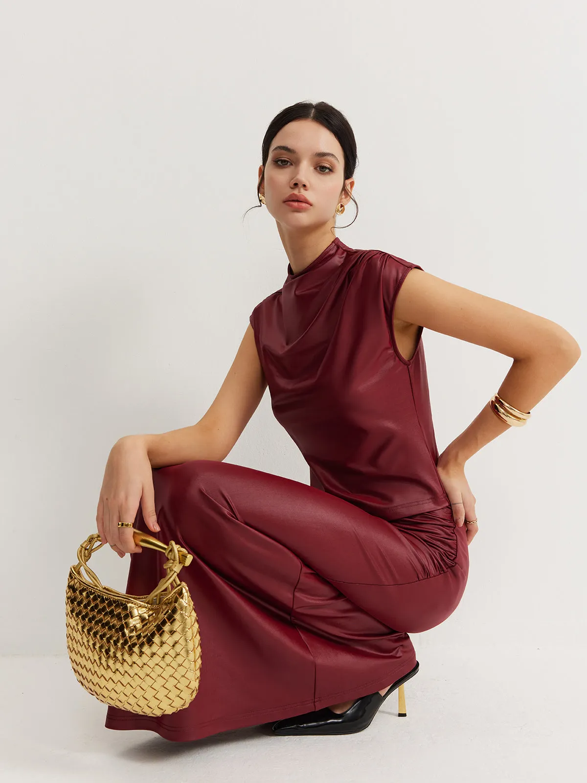 Plain Sleeveless Ruched Skirt Set sold by COMMENSE product image thumbnail 3