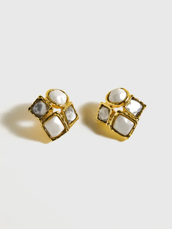 Square Imitation Pearl Stud Earrings sold by COMMENSE