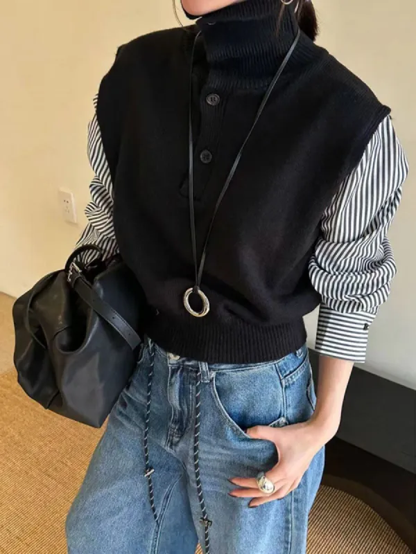 Color Block Panel Lapel Sweater sold by COMMENSE