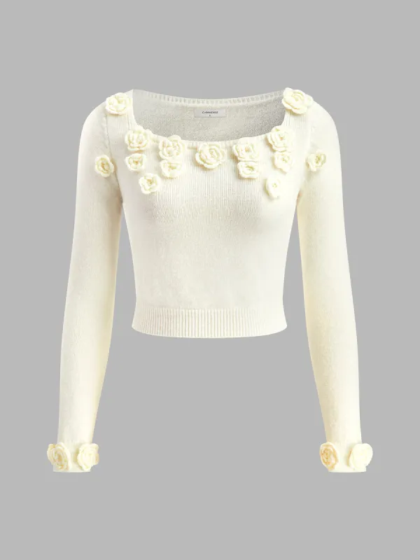Romance 3D Flower Jersey Sweater sold by COMMENSE