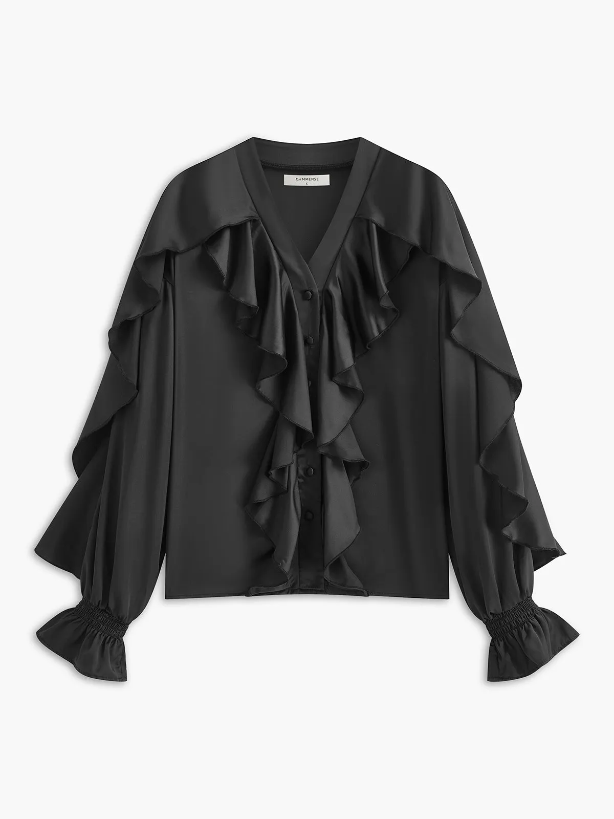 V-Neck Ruffle Thin Blouse sold by COMMENSE product image thumbnail 3