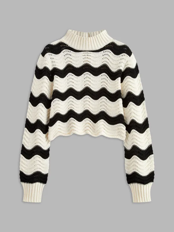 Two-Tone Wave Striped Sweater sold by COMMENSE