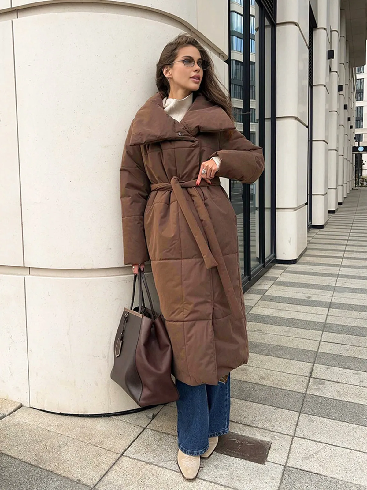 Quilted Long Winter Coat With Belt sold by COMMENSE product image thumbnail 3