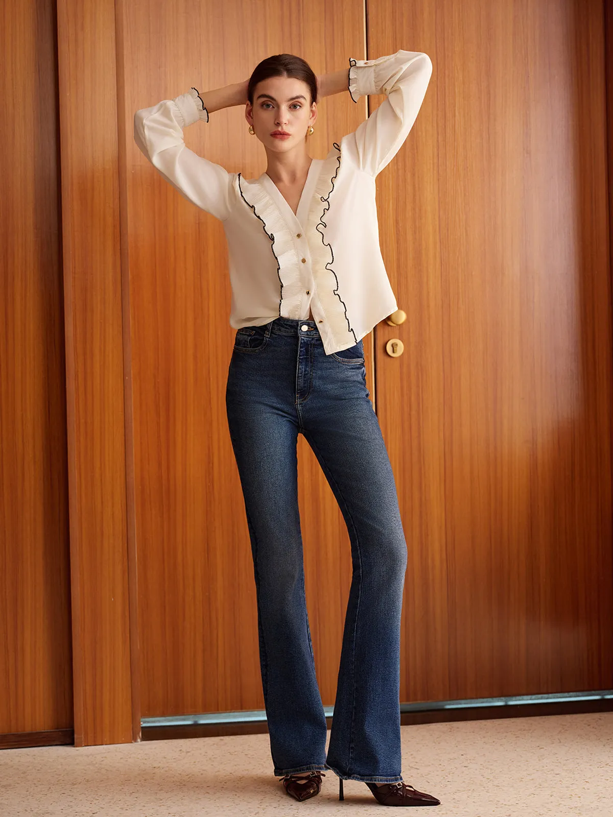V-Neck Ruffle Button Shirt sold by COMMENSE product image thumbnail 3