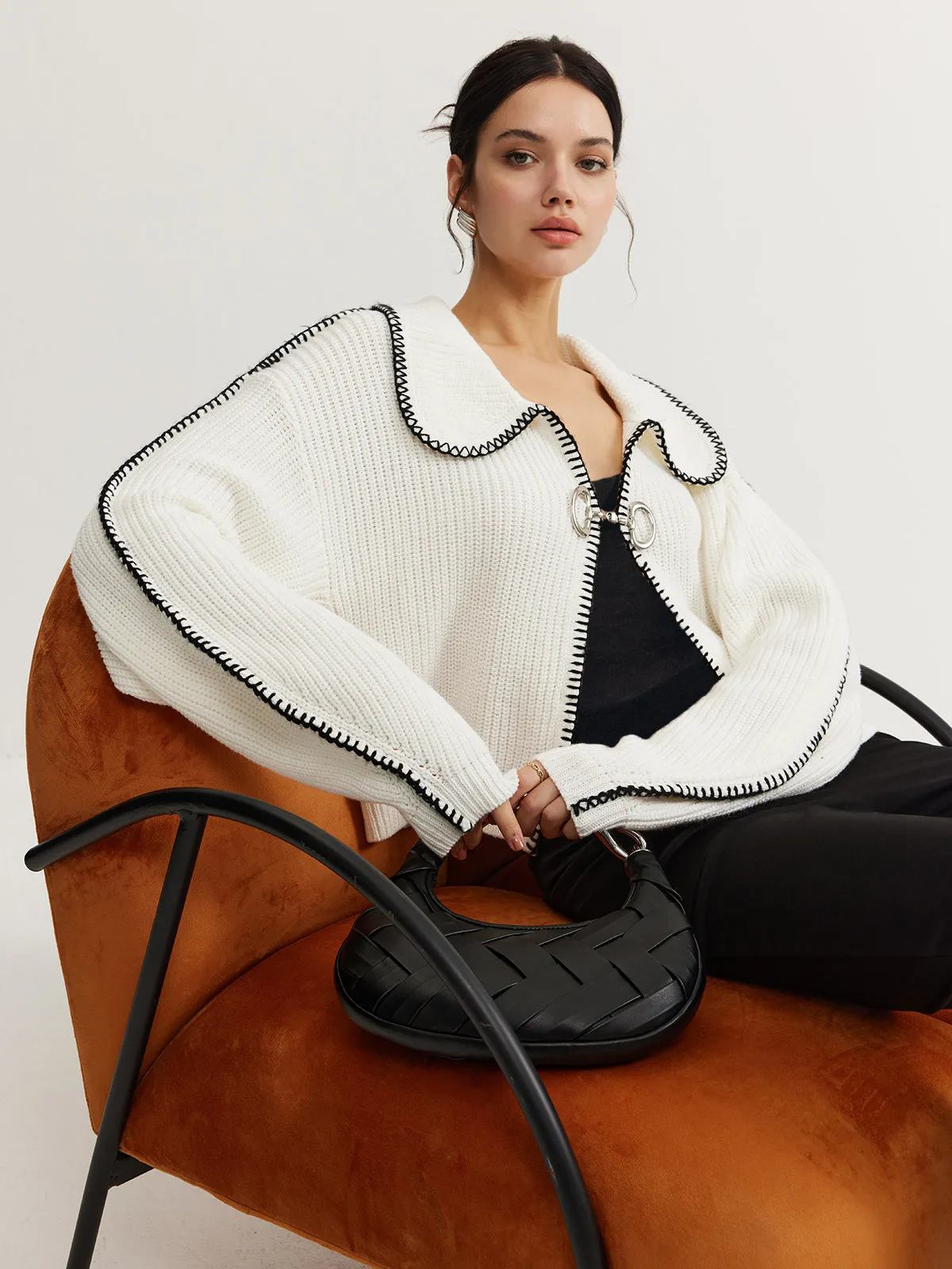 Contrast Trim Magnet Closure Knit Top sold by COMMENSE product image thumbnail 5