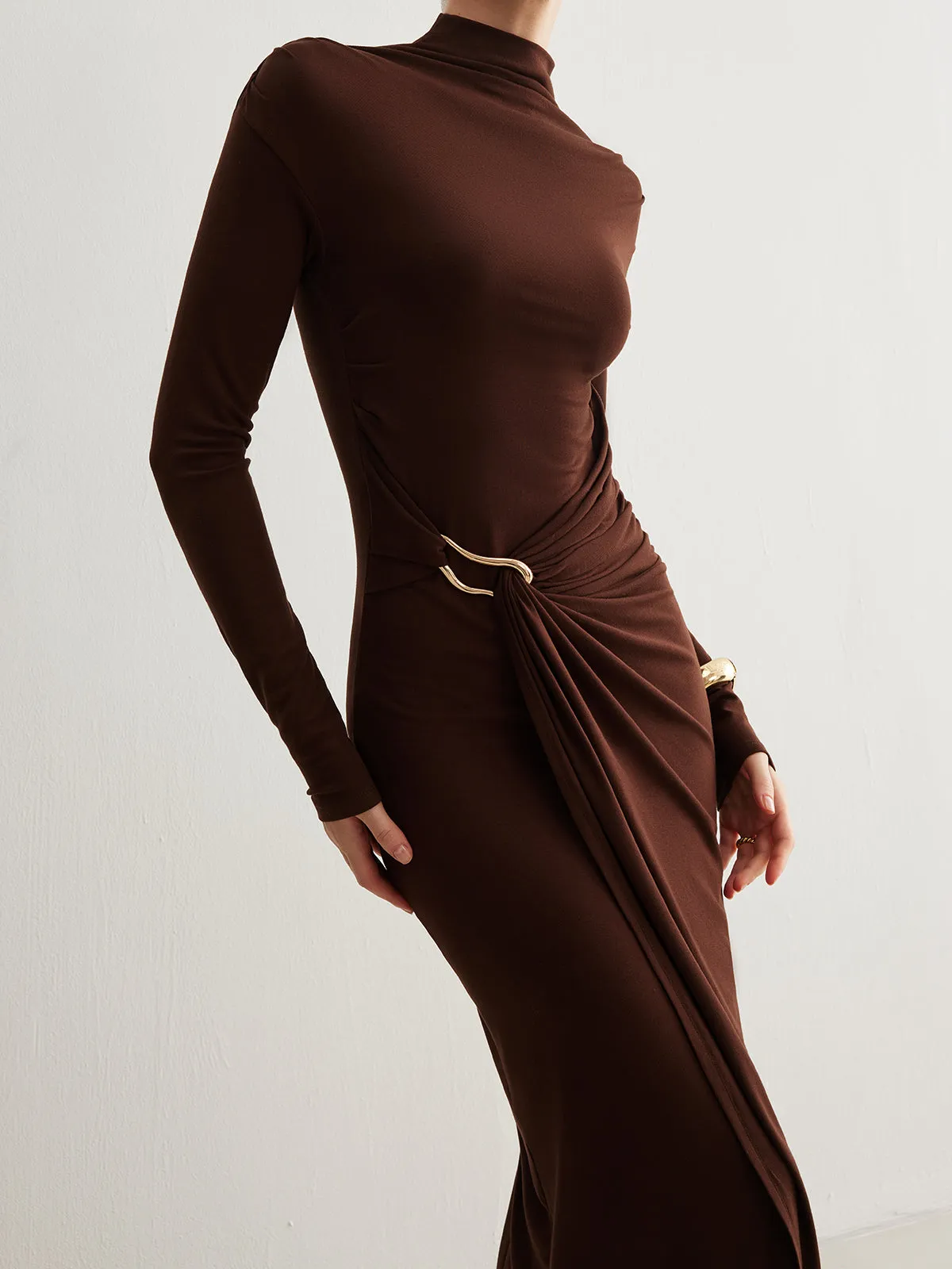 Irregular Metal-Ring Slit Pleated Dress sold by COMMENSE product image thumbnail 4