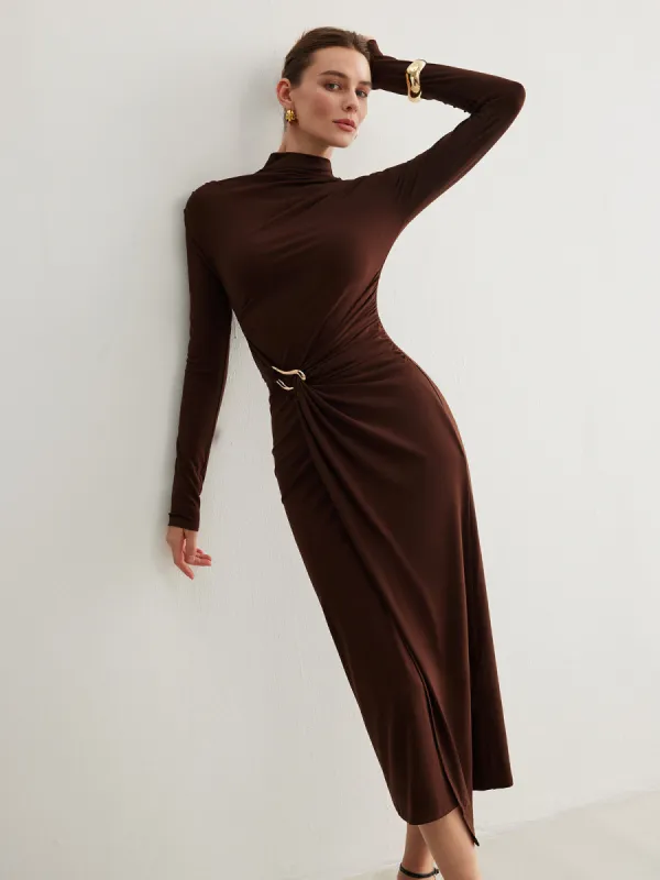 Irregular Metal-Ring Slit Pleated Dress sold by COMMENSE