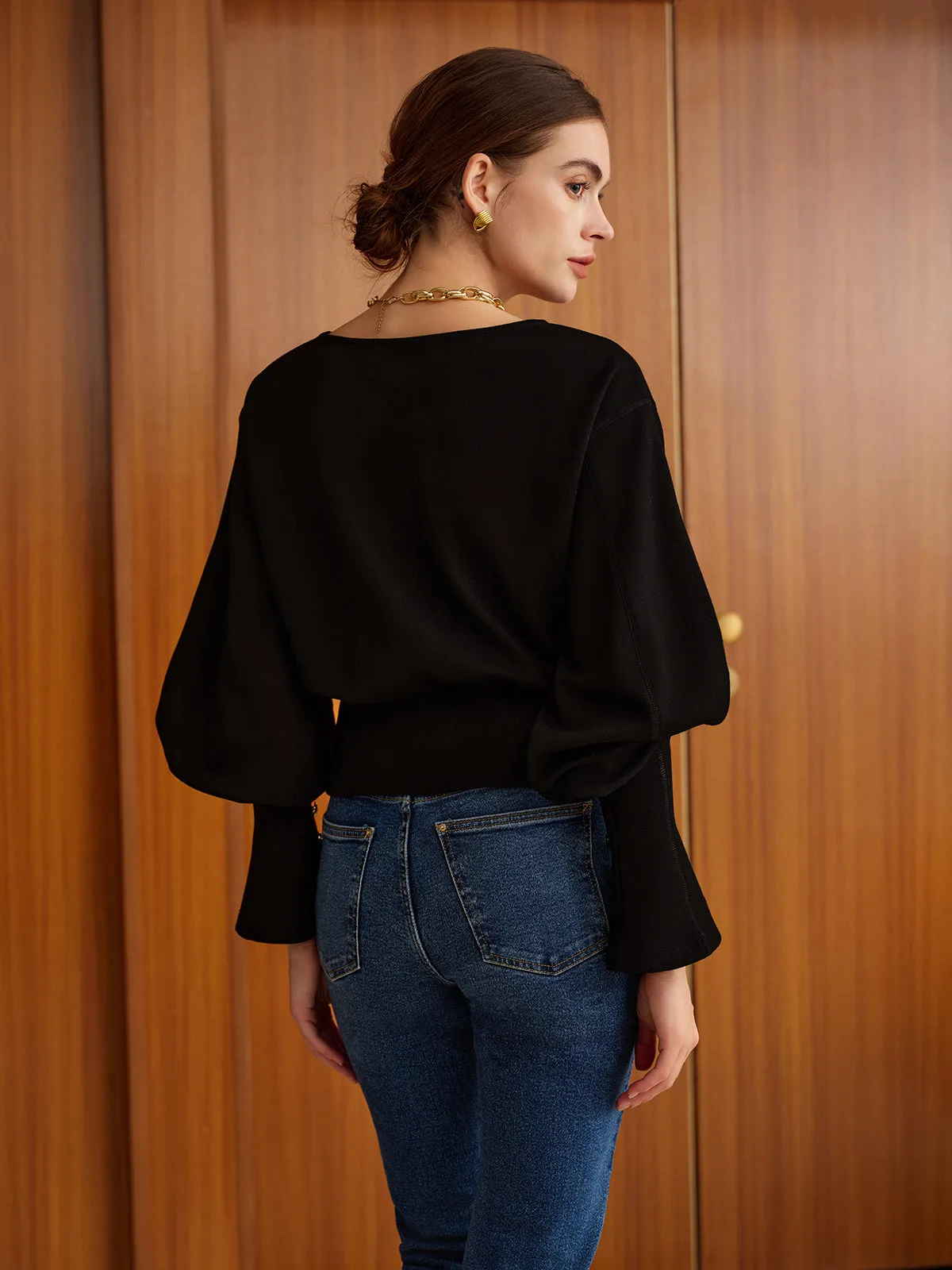 Bell Sleeve Cinched Sweatshirt sold by COMMENSE product image thumbnail 4