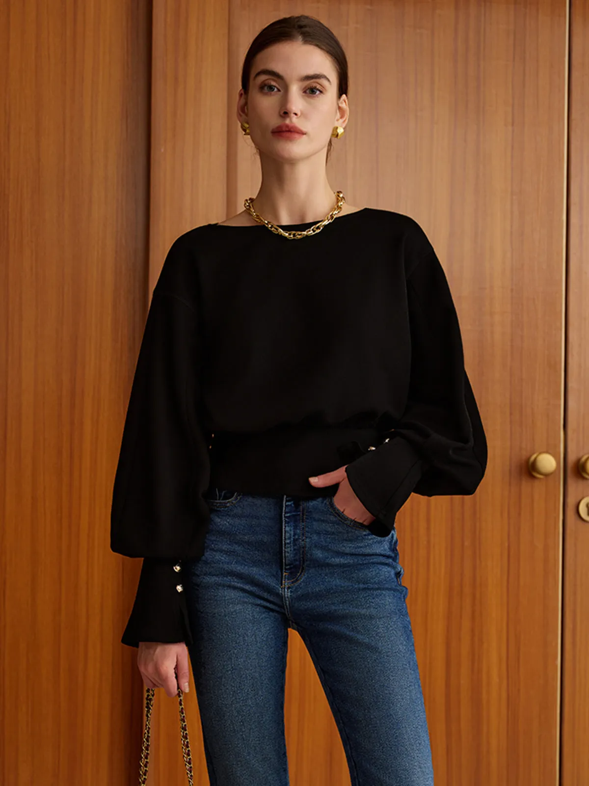 Bell Sleeve Cinched Sweatshirt sold by COMMENSE product image thumbnail 2