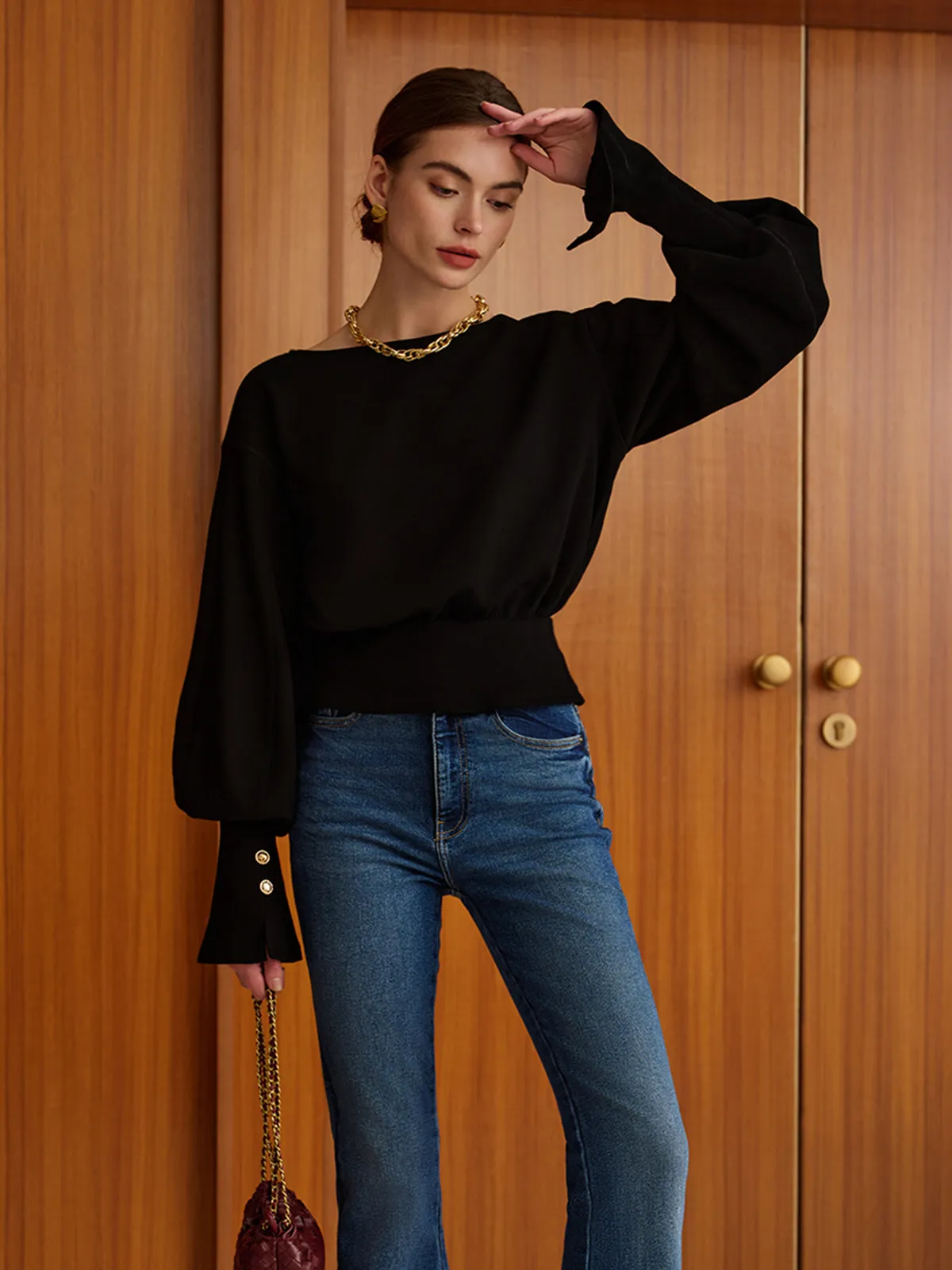 Bell Sleeve Cinched Sweatshirt sold by COMMENSE product image thumbnail 3