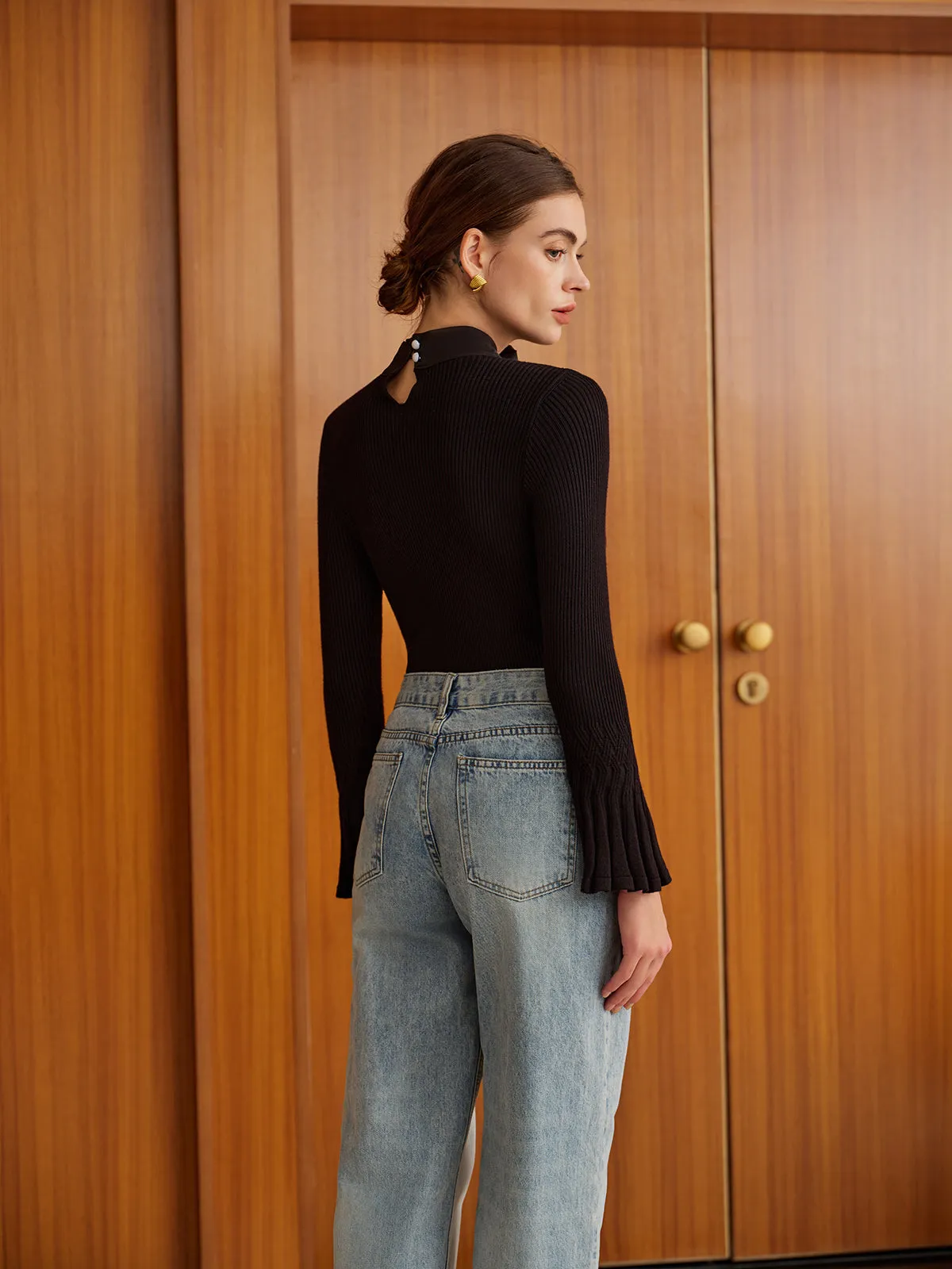 Bow Decor Bell Sleeve Knit Top sold by COMMENSE product image thumbnail 4