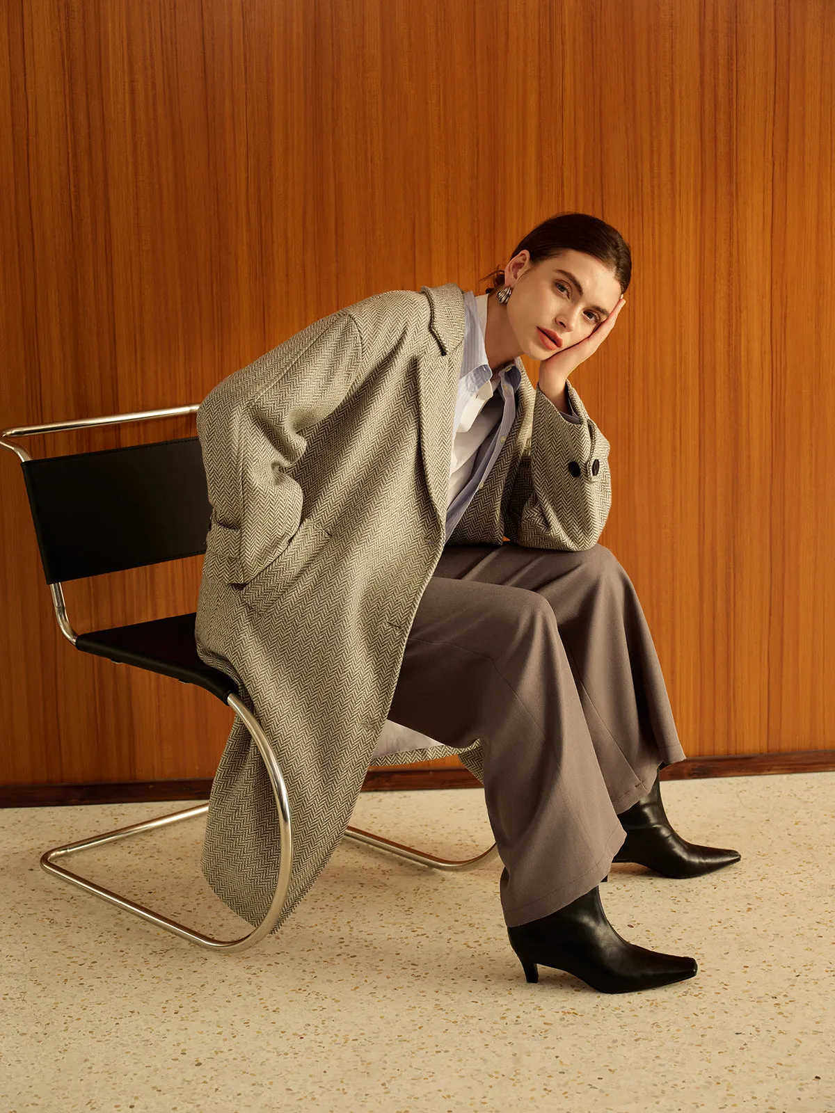 Elegant Plain Button Long Coat sold by COMMENSE product image thumbnail 5