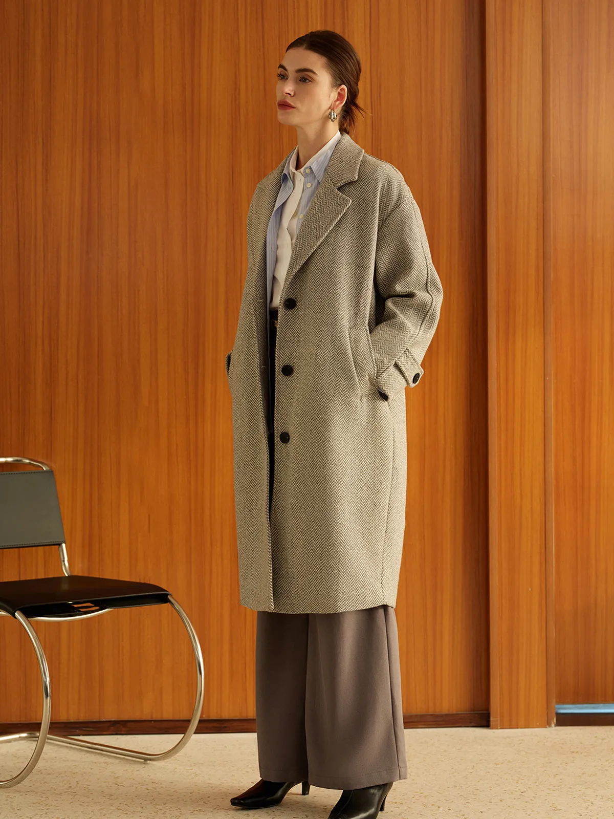 Elegant Plain Button Long Coat sold by COMMENSE product image thumbnail 3