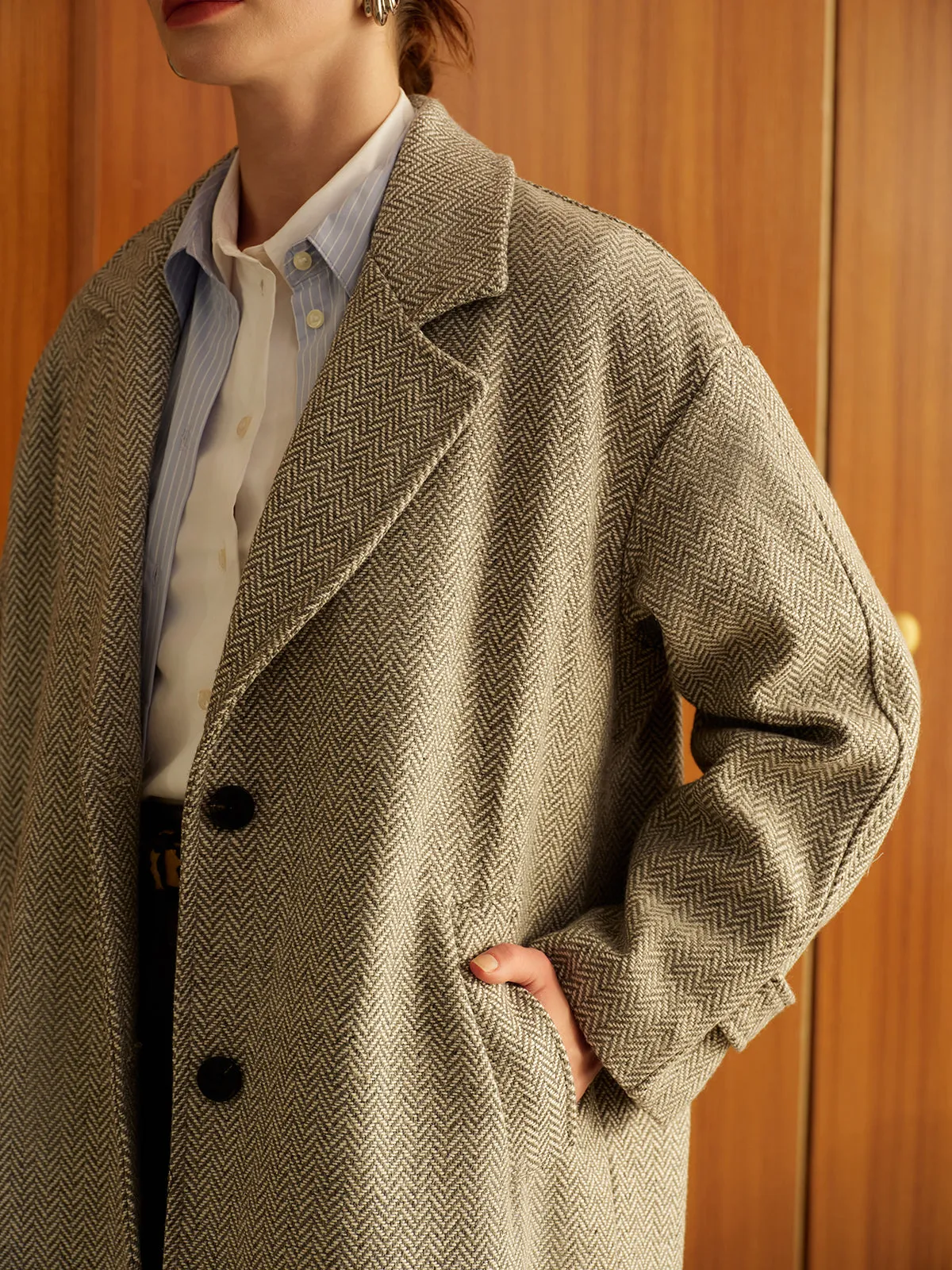 Elegant Plain Button Long Coat sold by COMMENSE product image thumbnail 4