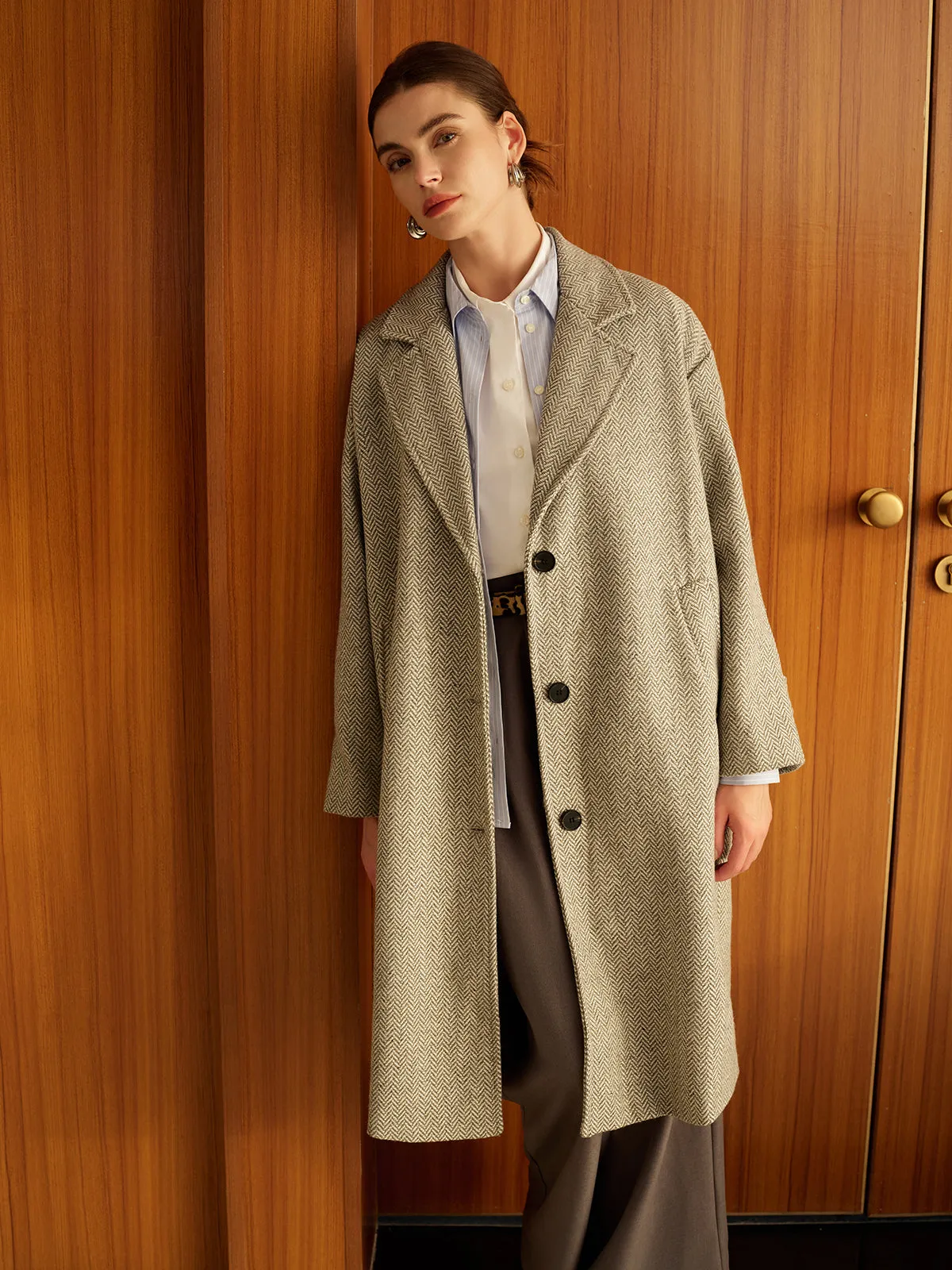 Elegant Plain Button Long Coat sold by COMMENSE