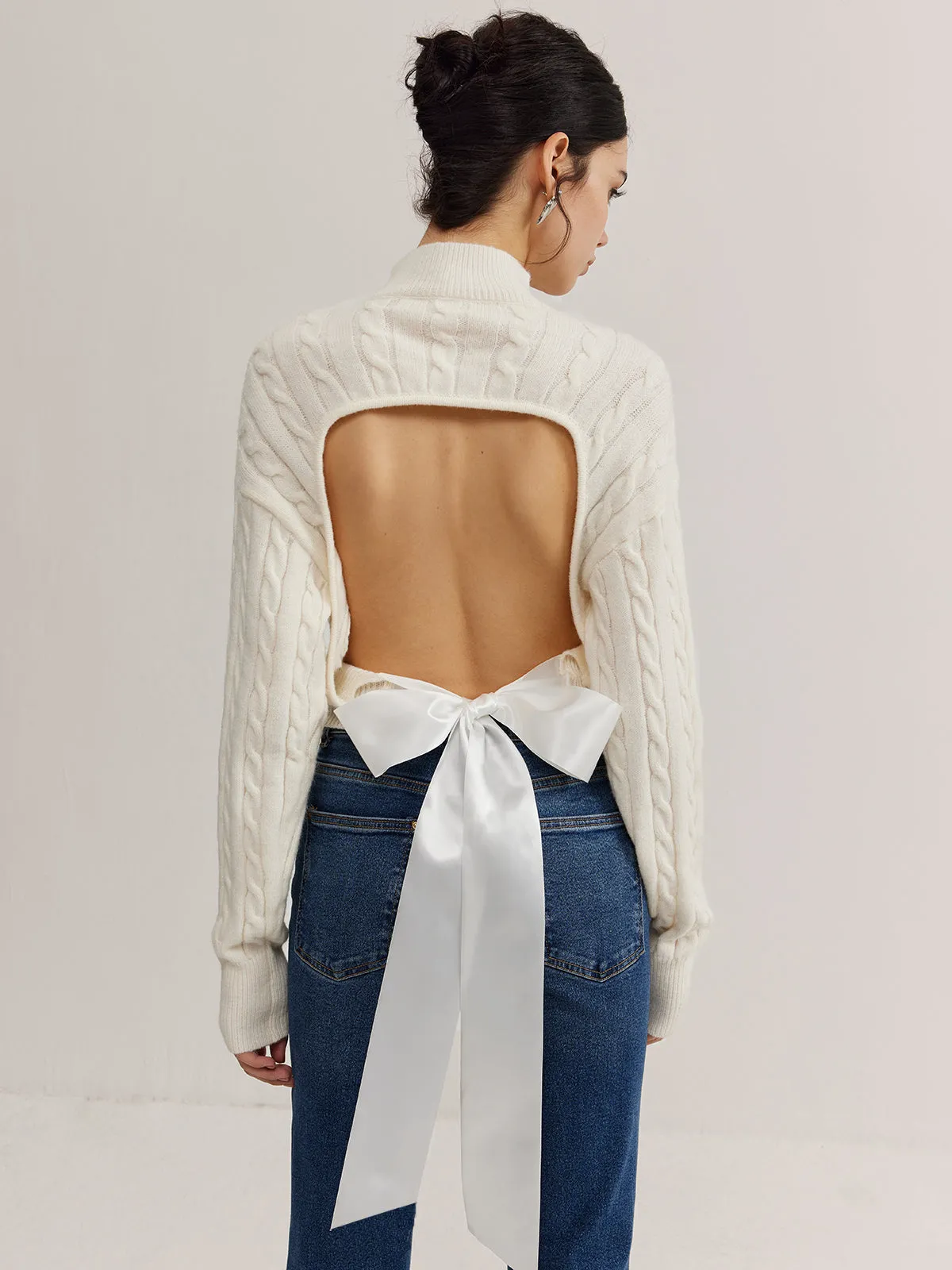 Plain Backless Bow Knit Top sold by COMMENSE product image thumbnail 3