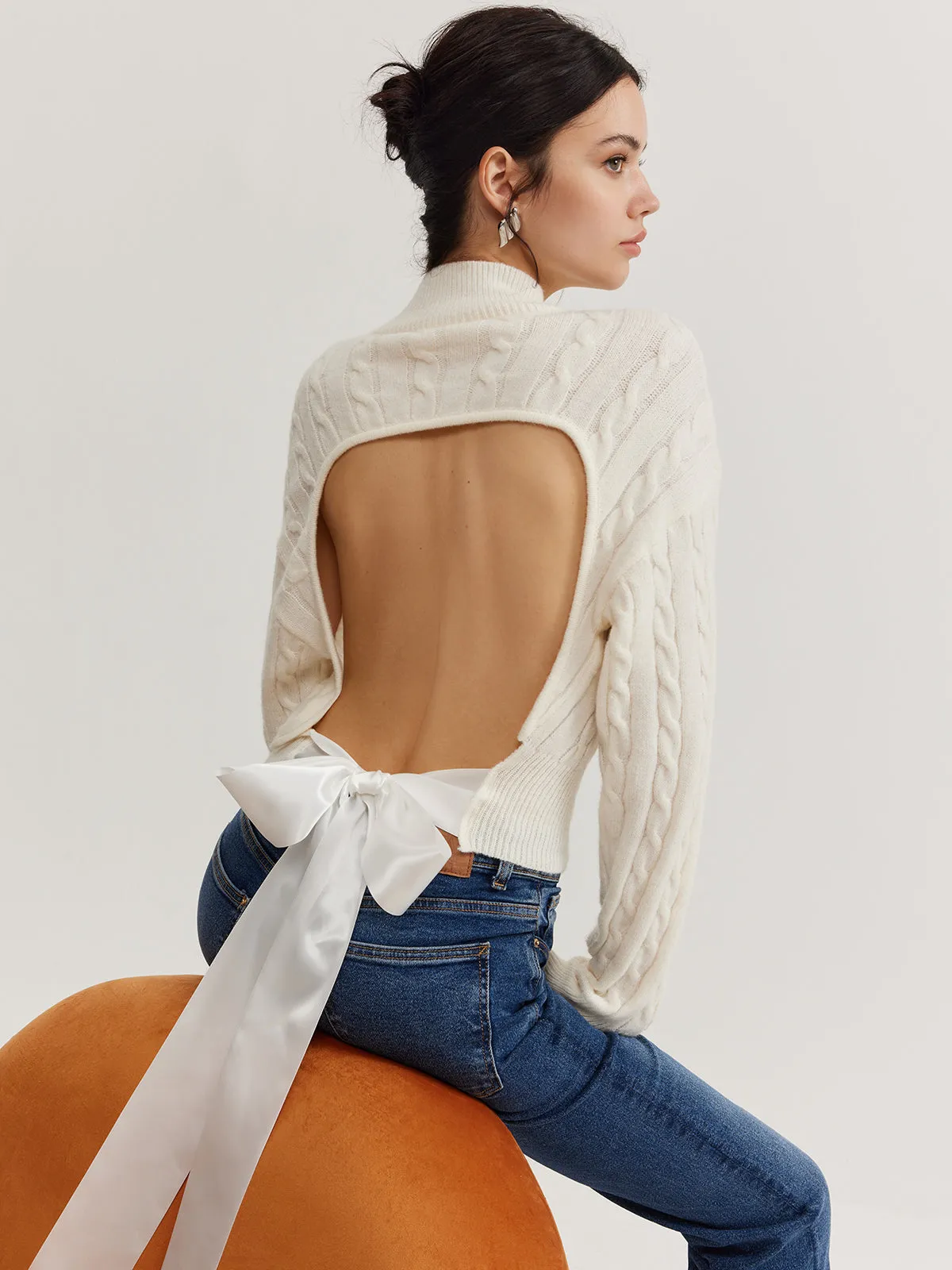 Plain Backless Bow Knit Top sold by COMMENSE product image thumbnail 5