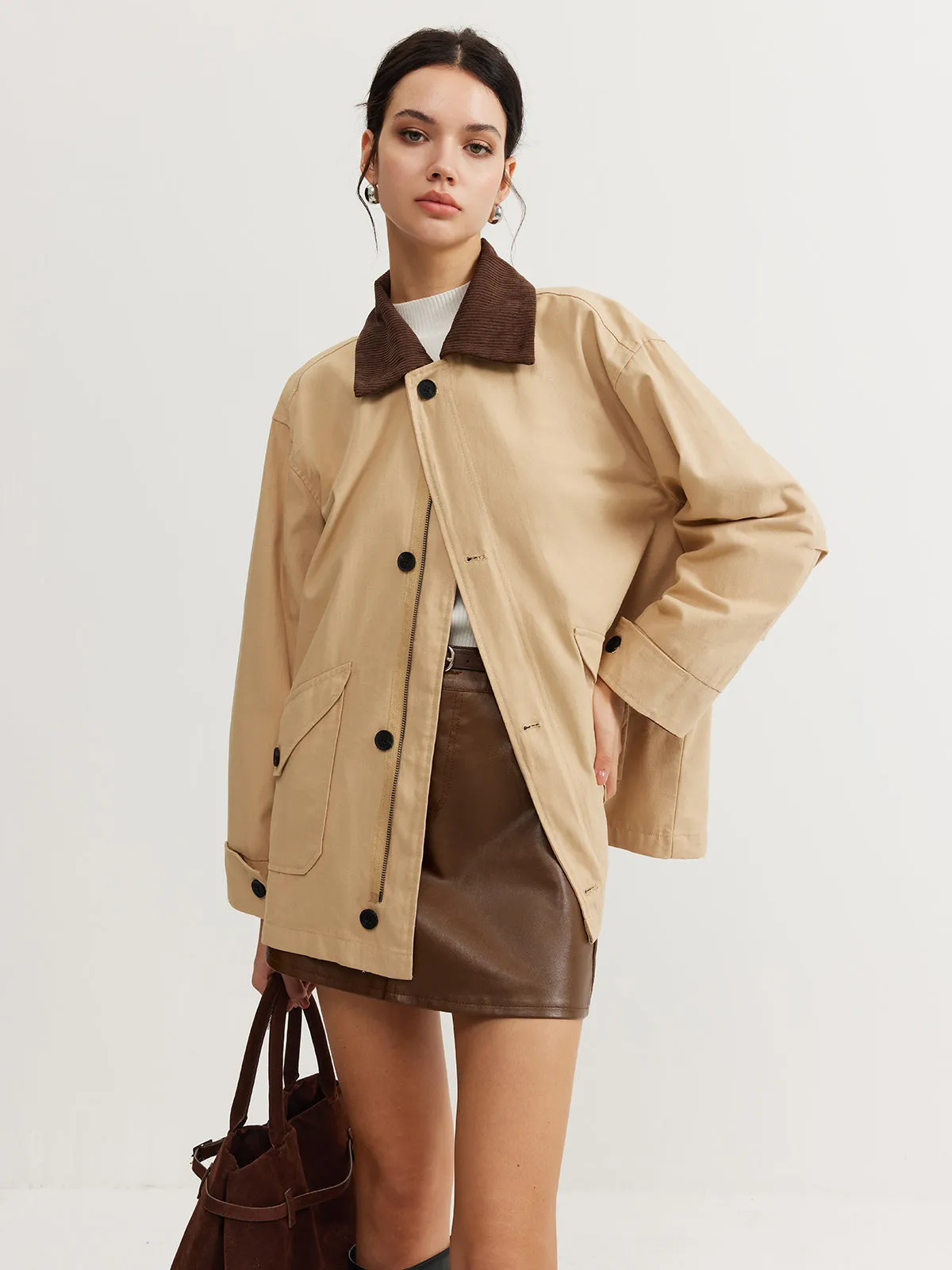 Contrast Collar Zipper Cargo Jacket sold by COMMENSE product image thumbnail 4