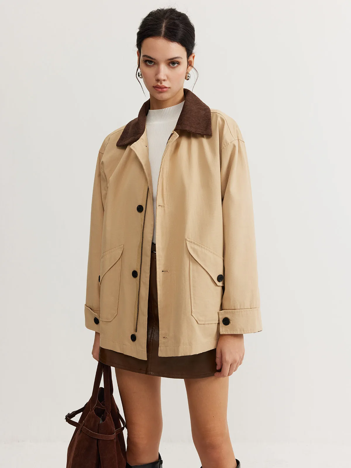 Contrast Collar Zipper Cargo Jacket sold by COMMENSE product image thumbnail 5