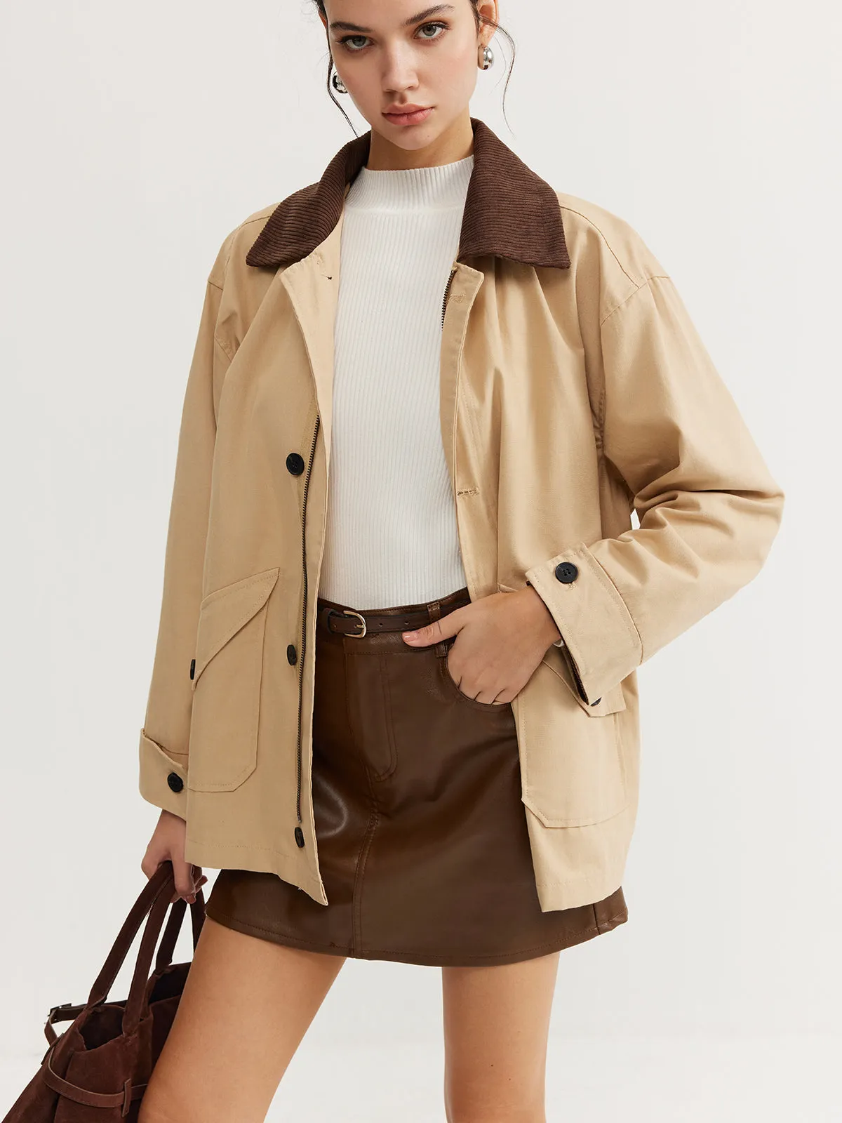 Contrast Collar Zipper Cargo Jacket sold by COMMENSE product image thumbnail 2