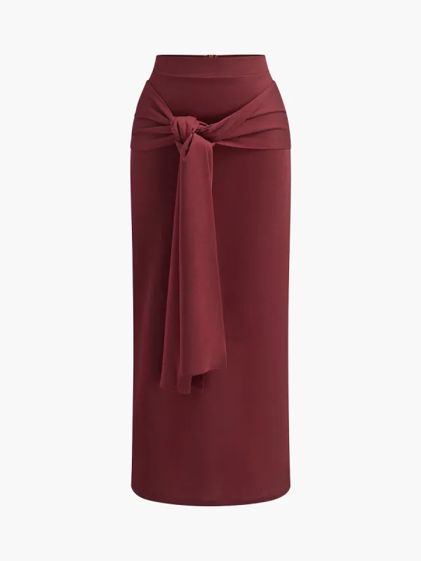 Knotted Zipper Jersey Midi Skirt sold by COMMENSE