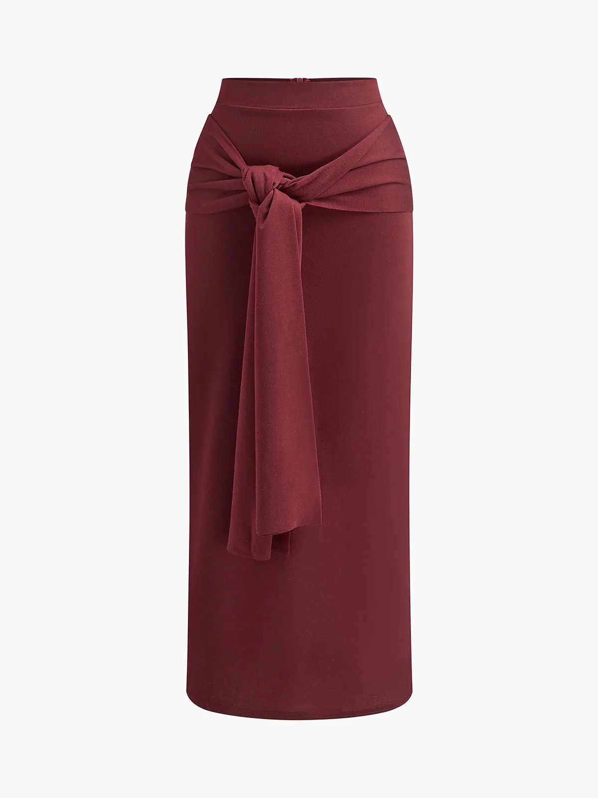 Knotted Zipper Jersey Midi Skirt sold by COMMENSE