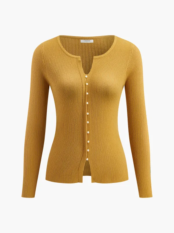 Plain Pearl Split Cardigan sold by COMMENSE