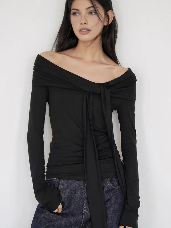 Cold-Shoulder Tie Neck Jersey Top sold by COMMENSE